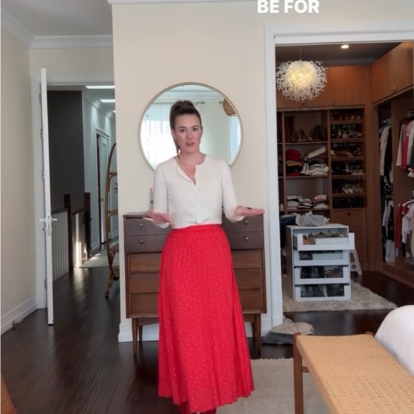 Ontwelfth Red Pleated Maxi Polka Dot Skirt A-Line size S side zipper - Picture 2 of 4